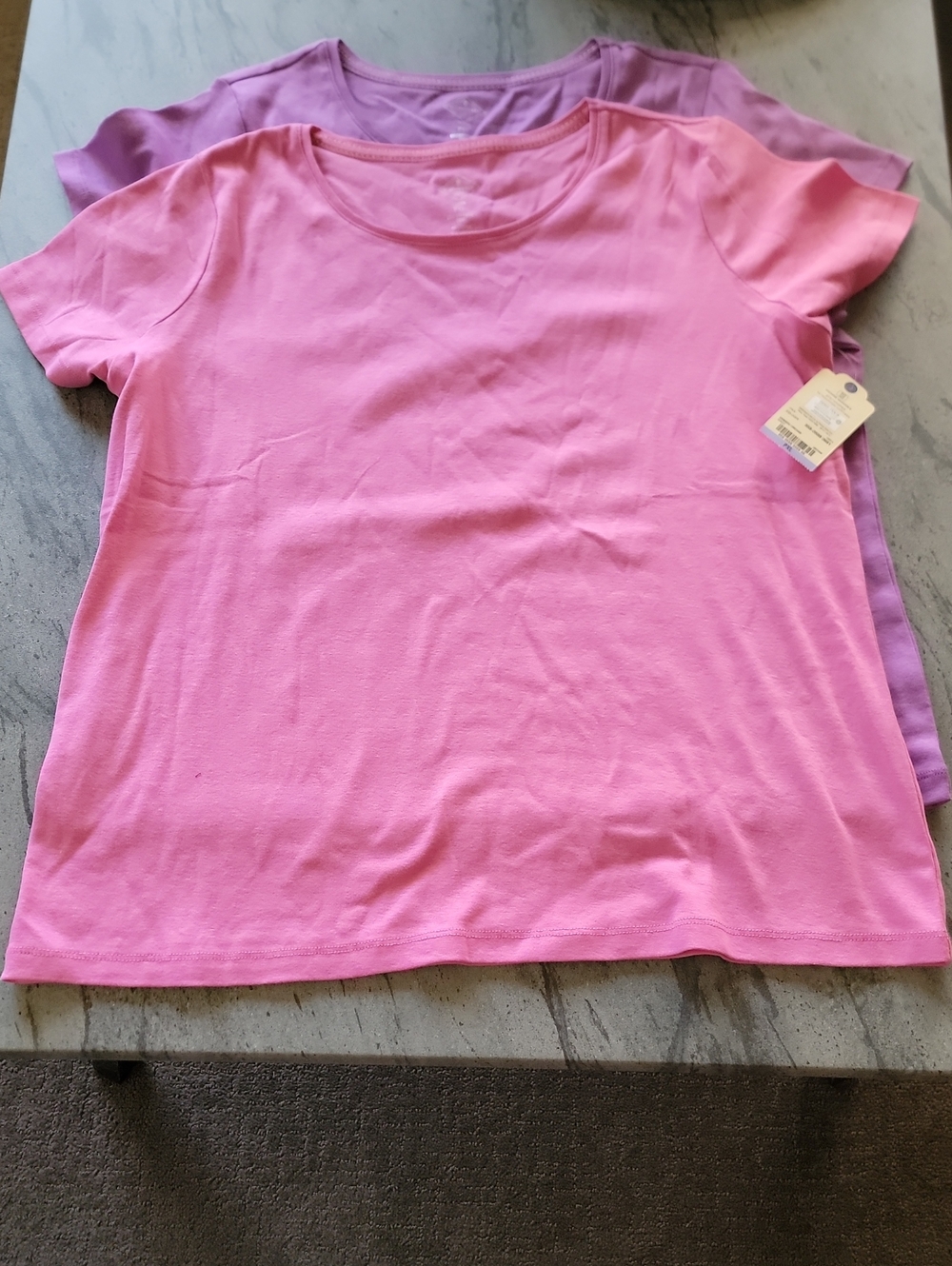 ST. JOHN'S BAY Essential Short Sleeve Shirts 100% Cotton 1 Pink 1 Purple sz PXL